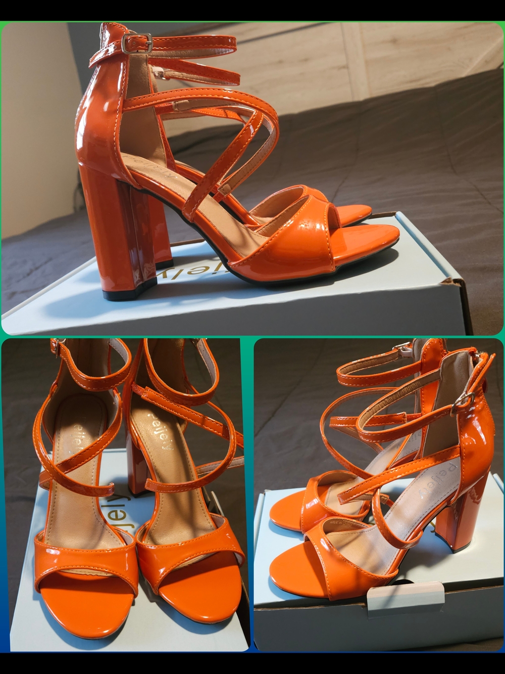 Women's Patent Strappy Block Heel Sandals - Orange